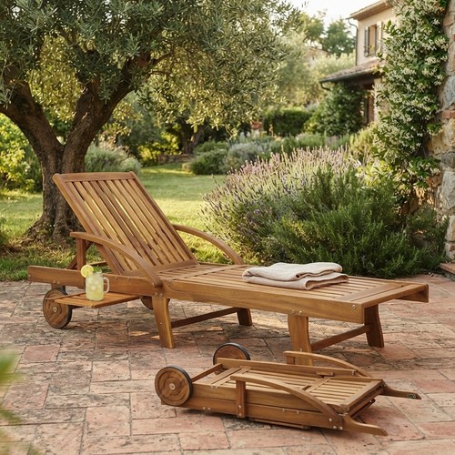 Brown acacia sun lounger with - brown,