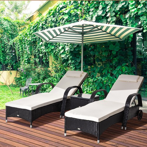 3pc rattan sun lounger - lounger, wicker