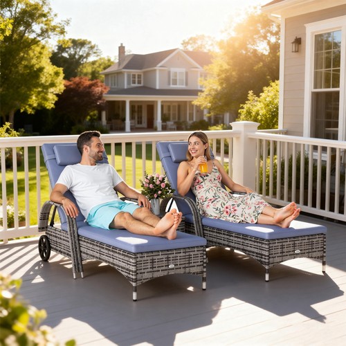 Rattan sun lounger set wicker - set,