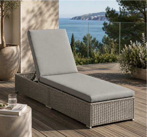 Grey rattan sun lounger - sun,